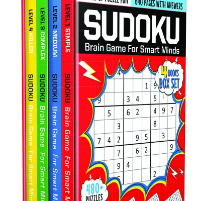 Sudoku-Brain Games For Smart Minds Box Set of 4 Books : Brain Booster Puzzles for Kids,480+ Fun Game